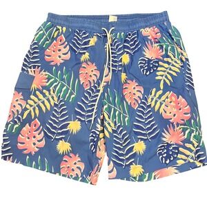 Mens Tropical Palm Leaf‎ Swim Trunks cargo Pocket Elastic Waist